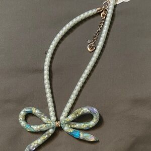 Betsey Johnson Blue and Purple Bow Necklace with Pearls